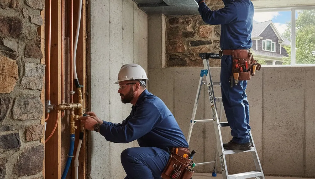 Plumbing repair technician in Grand Rapids, MI servicing residential pipes for PlumbingGrandRapidsMI.com
