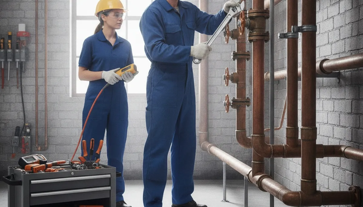 Plumbing repair technician servicing a home in Grand Rapids, MI for leak and pipe issues
