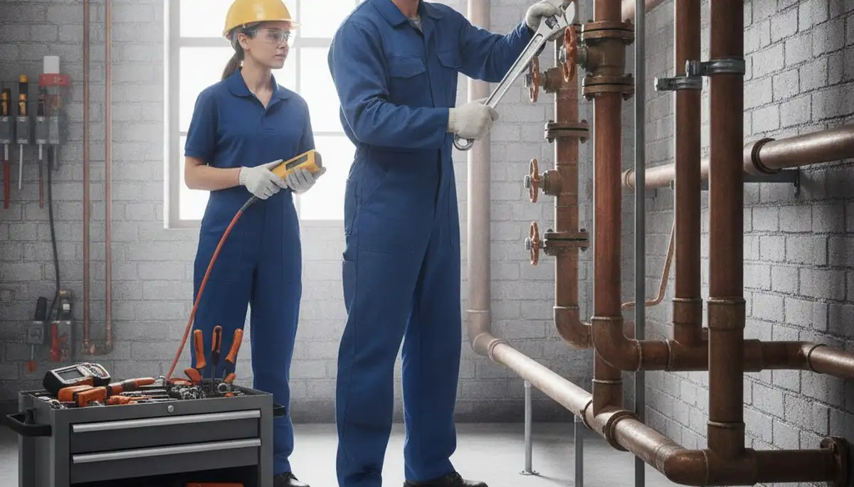 Plumbing repair technician servicing a home in Grand Rapids, MI for leak and pipe issues