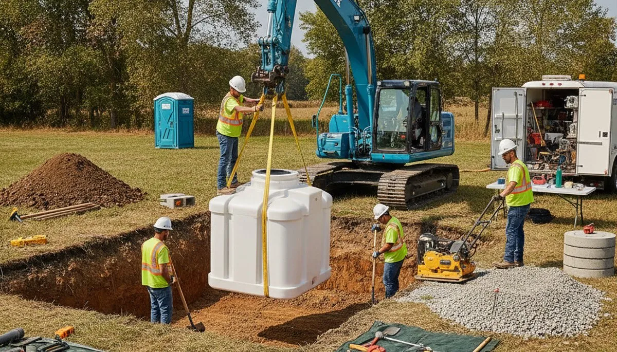 Septic tank installation in Grand Rapids, MI for residential plumbing service and rural lot drainage
